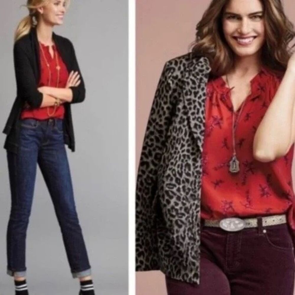 CABI Women’s Red Fierce Floral Sprig Sleeveless Blouse Size Medium Style #5222